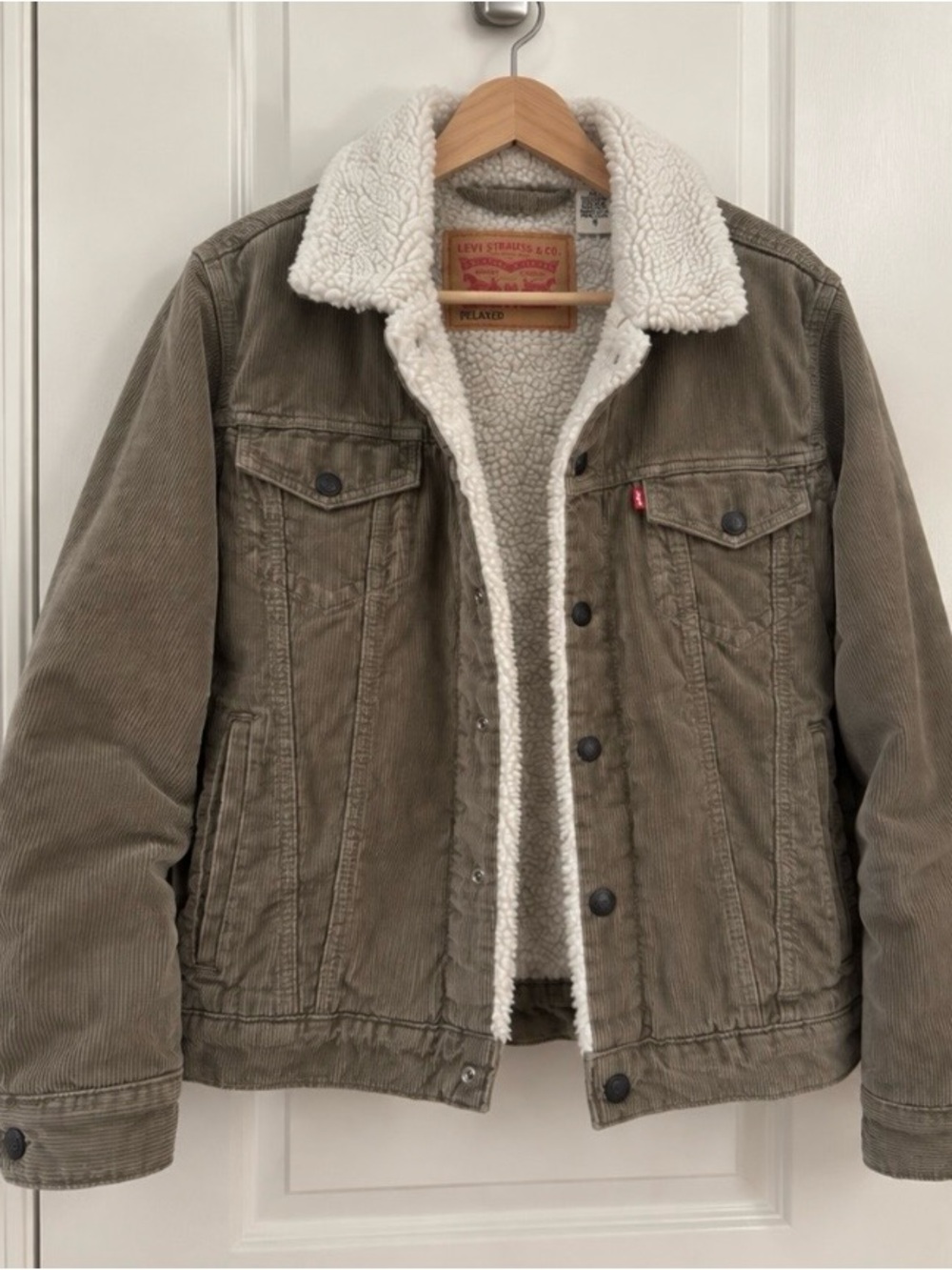 Levi's Olive Green Corduroy Sherpa Jacket with Cream Lining